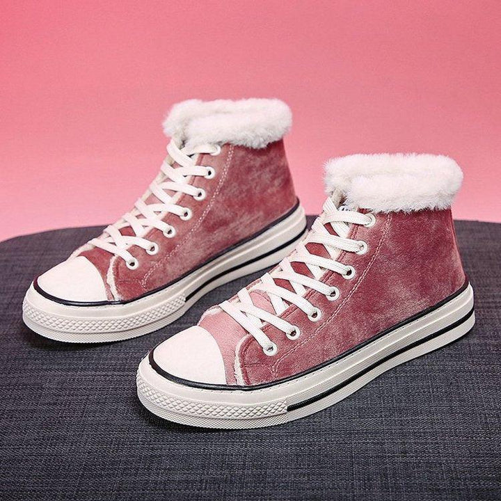 Sponge Cake Thick Bottom Korean Version Plus Velvet Thick Leopard Print Women's Sneakers - Trendha