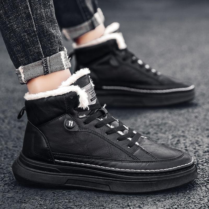 New style plus velvet thick warm high-top sneakers men's cotton shoes Korean fashion casual shoes - Trendha