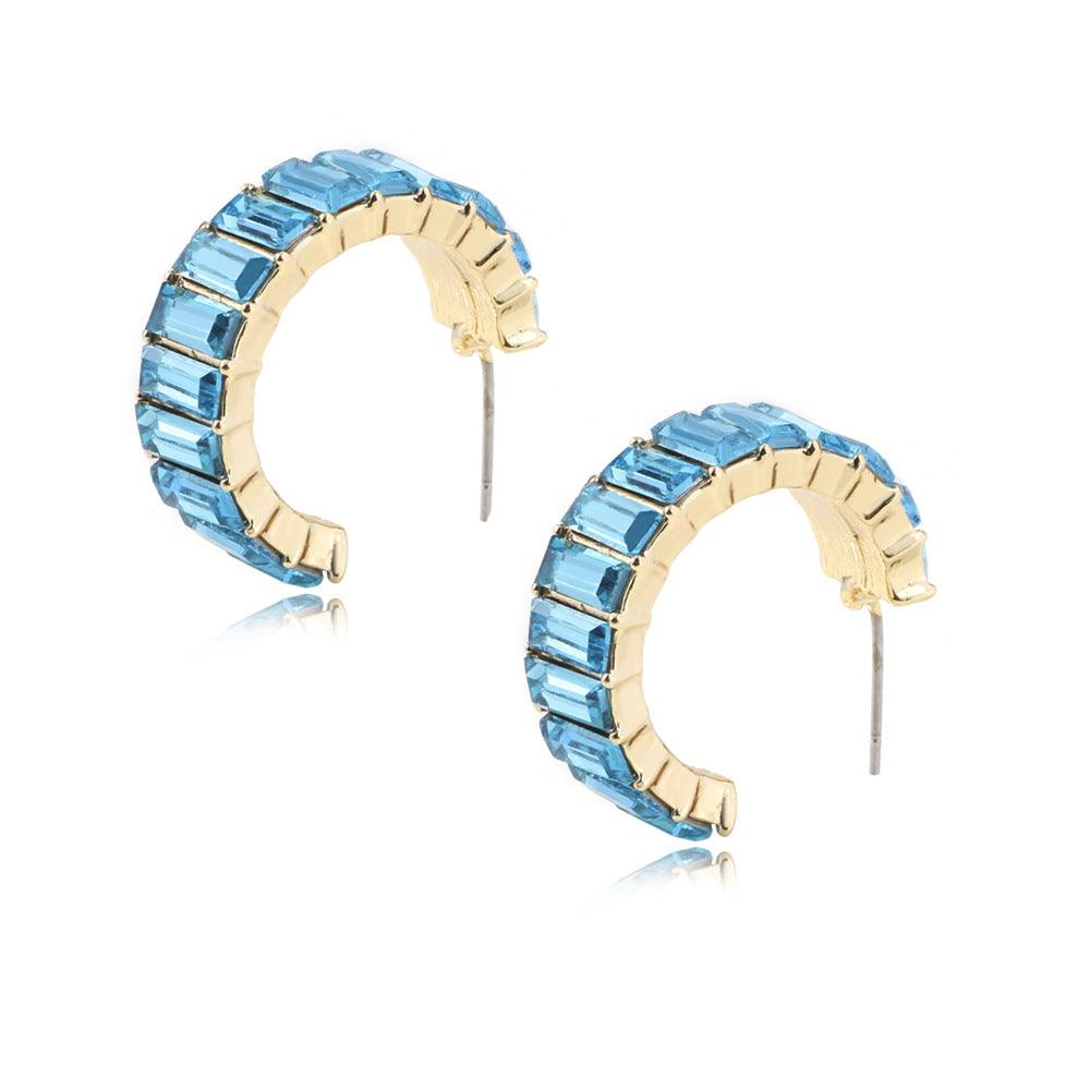 Multicolor glass diamond C-shaped earrings - Trendha