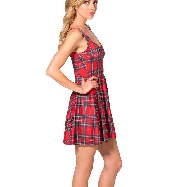 Red Plaid Sleeveless Fit-and-Flare Dress