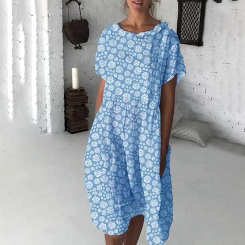 Charming Sunflower Print Dress in Cotton Blend for Women