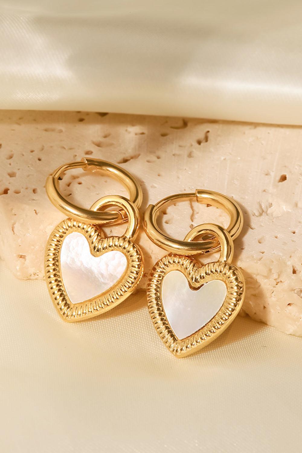 Inlaid Shell Heart Drop Earrings - Trendha