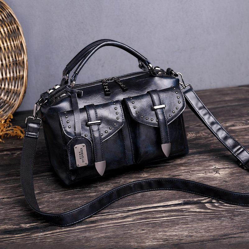 Retro new style oil wax leather handbag - Trendha