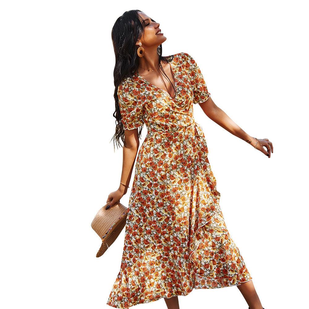 Women's Printed Dress 2021 Spring And Summer Waist Slim Skirt