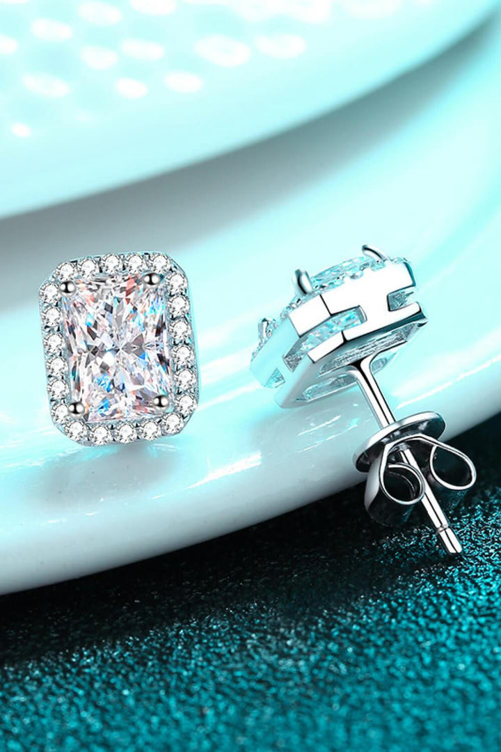 1 Carat Moissanite Rhodium-Plated Square Stud Earrings - Trendha