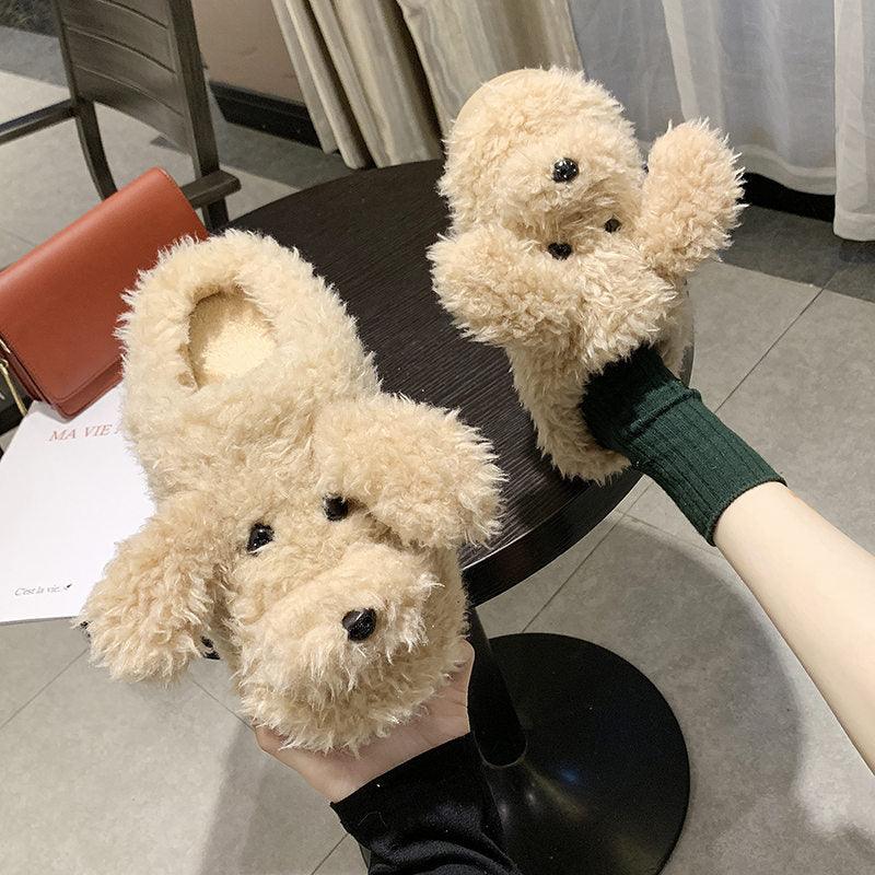 Fluffy Dog-Design Slippers