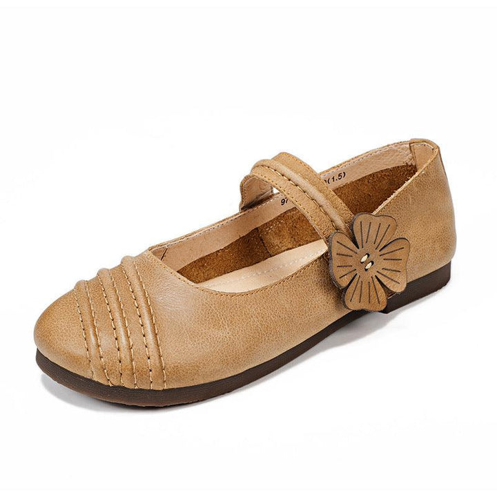 Women's New Soft Shallow Mouth Leather Casual Shoes Literary Retro - Trendha