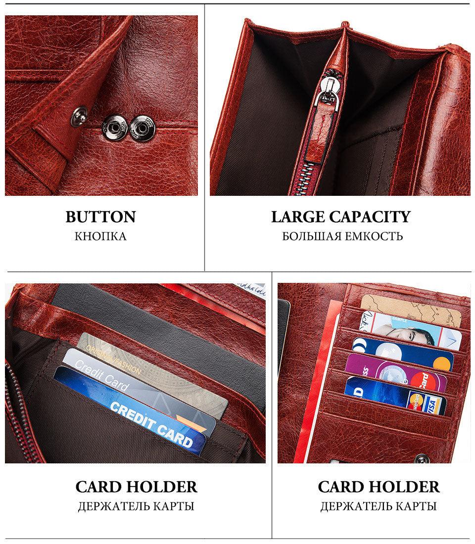 Women's leather long multi-card large capacity clutch - Trendha