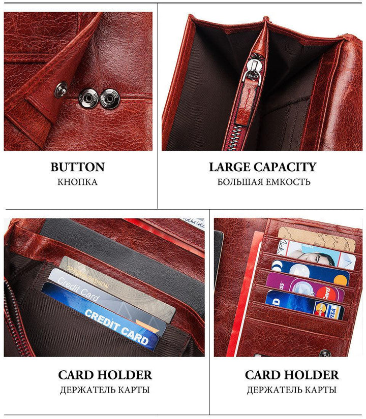 Women's leather long multi-card large capacity clutch - Trendha