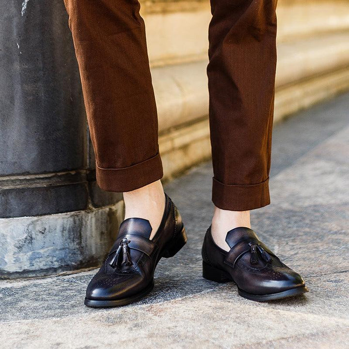 Tassel Loafers Men's Set Feet British Brogue Carved Fashion - Trendha
