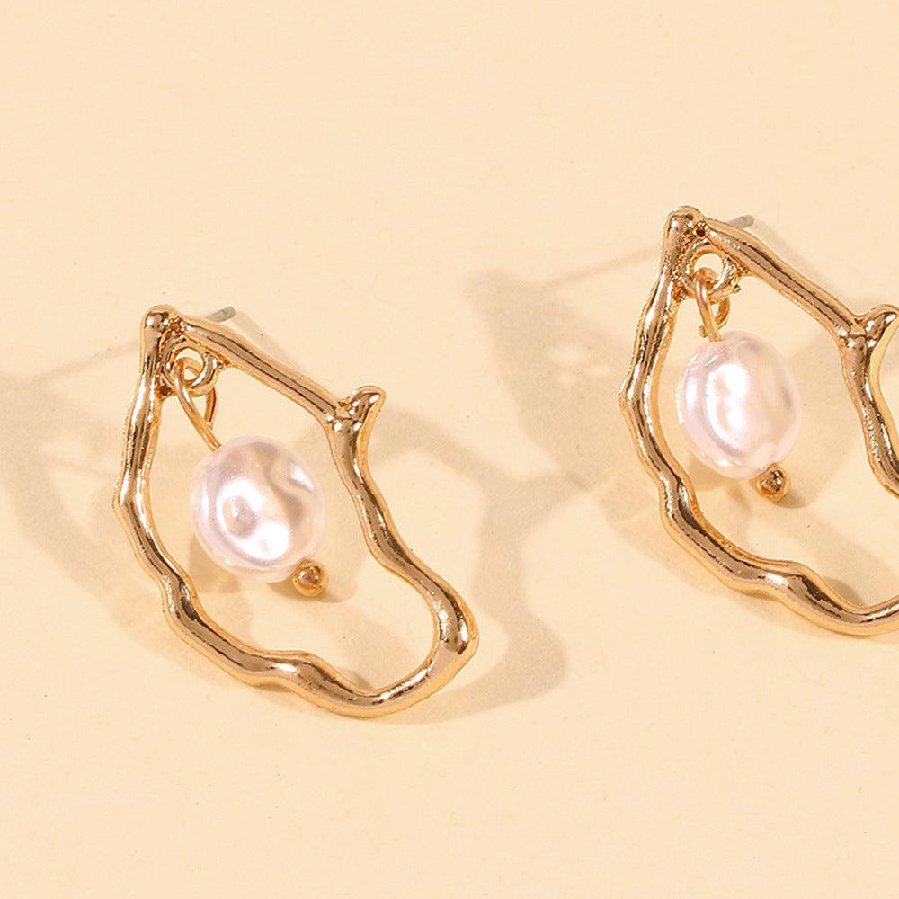 Irregular Alloy & Imitation-Pearl Earrings