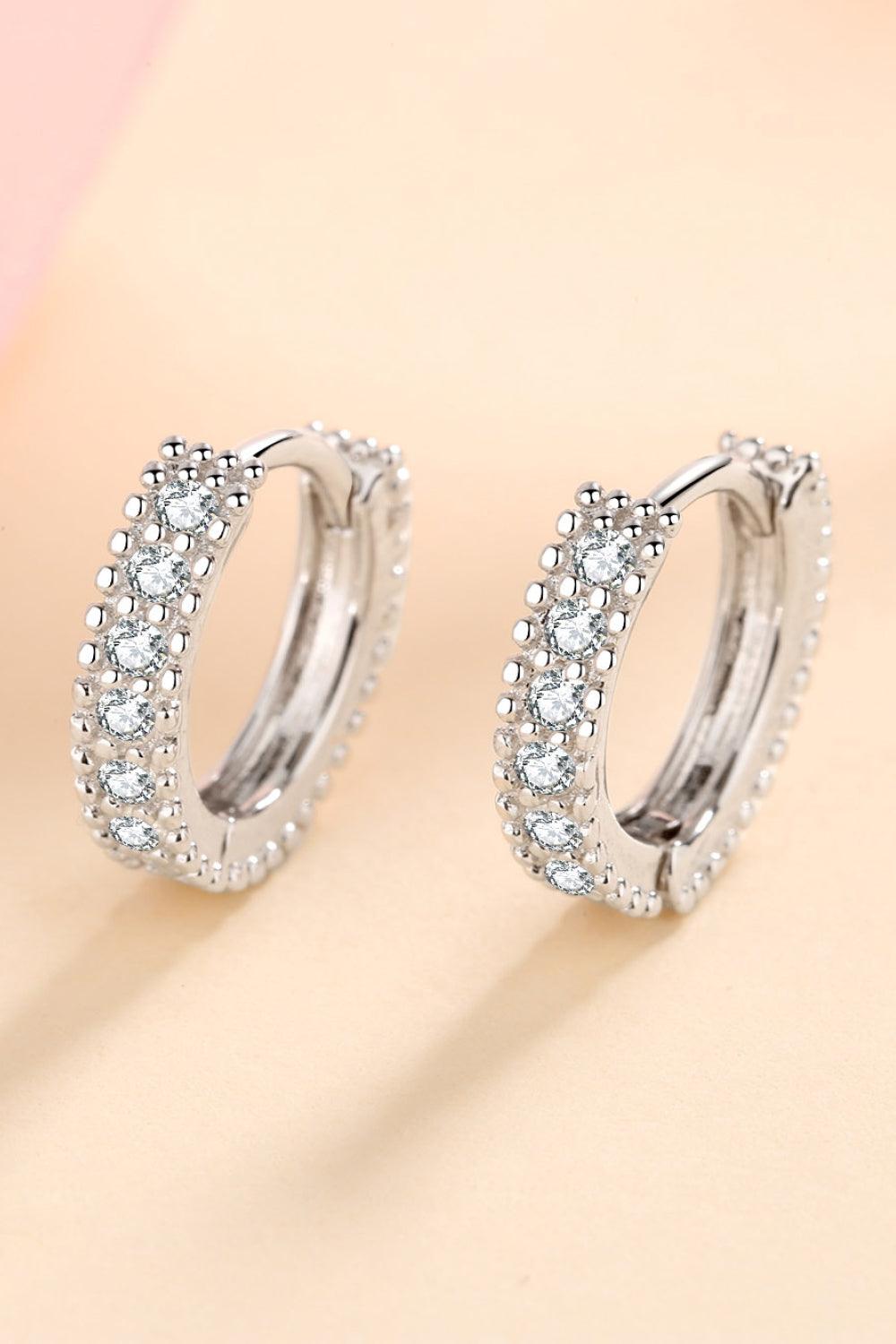 925 Sterling Silver Inlaid Moissanite Huggie Earrings - Trendha