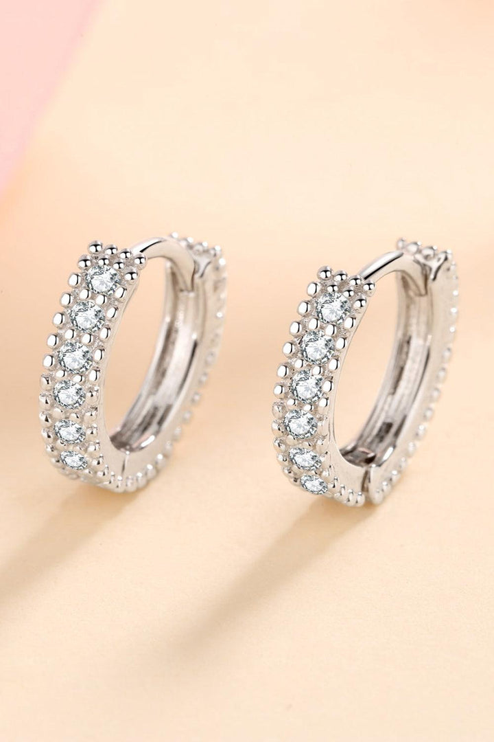 925 Sterling Silver Inlaid Moissanite Huggie Earrings - Trendha