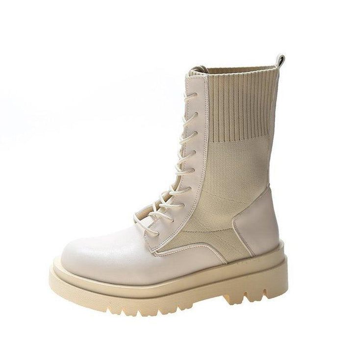 British Style Knitted Stretch Platform Ankle Boots - Trendha