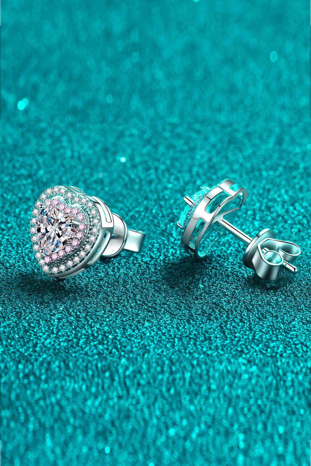 Moissanite Heart-Shaped Stud Earrings - Trendha