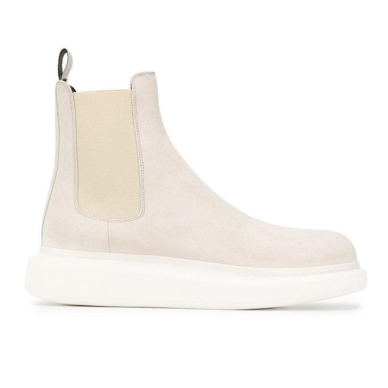 Leather British Round Toe Boot Beige Short Boots Martin Boots - Trendha