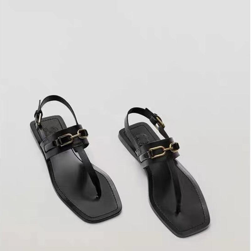 Summer New Products MD Womens Shoes Casual One-word Buckle Flat Flip-flop Sandals