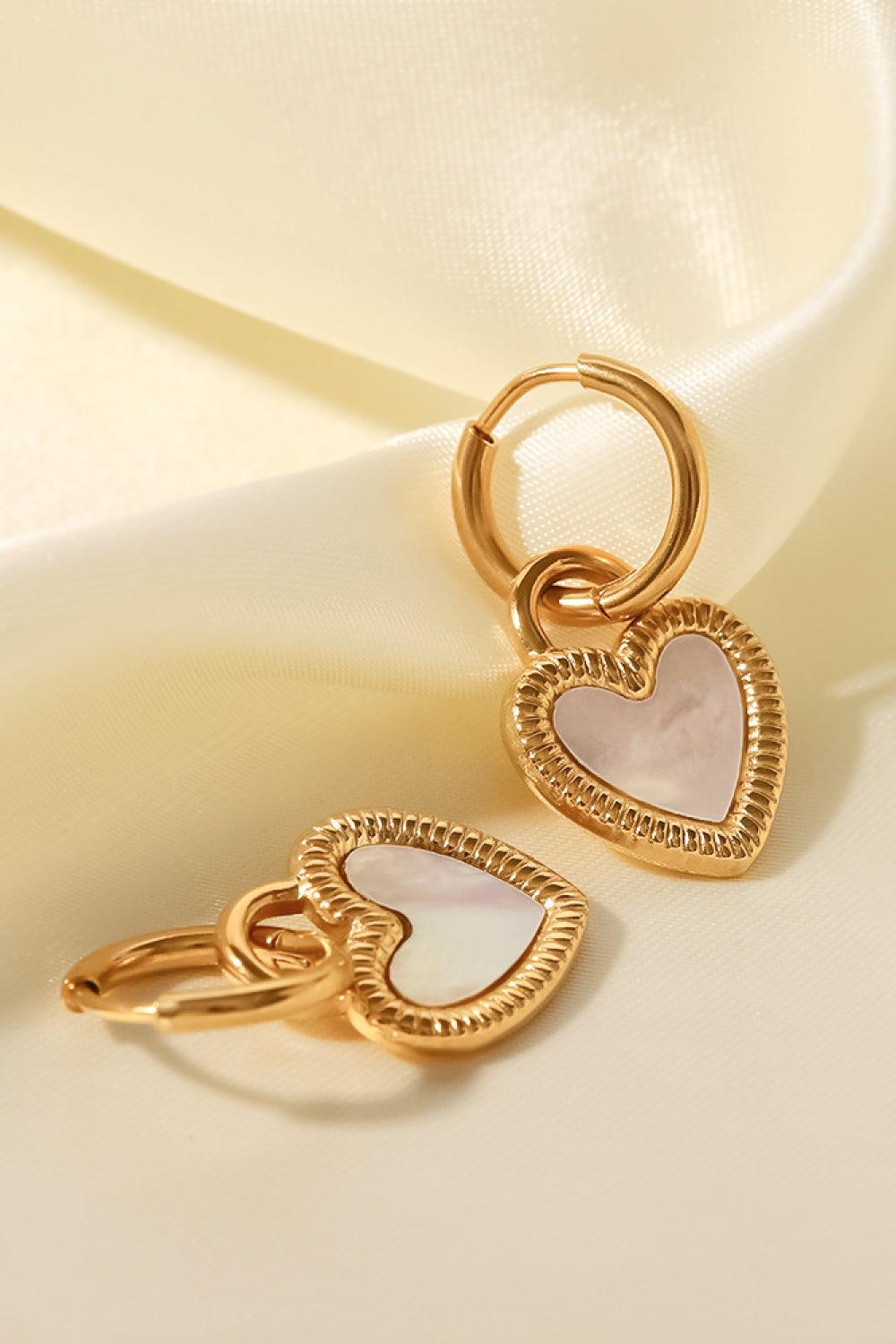 Inlaid Shell Heart Drop Earrings - Trendha