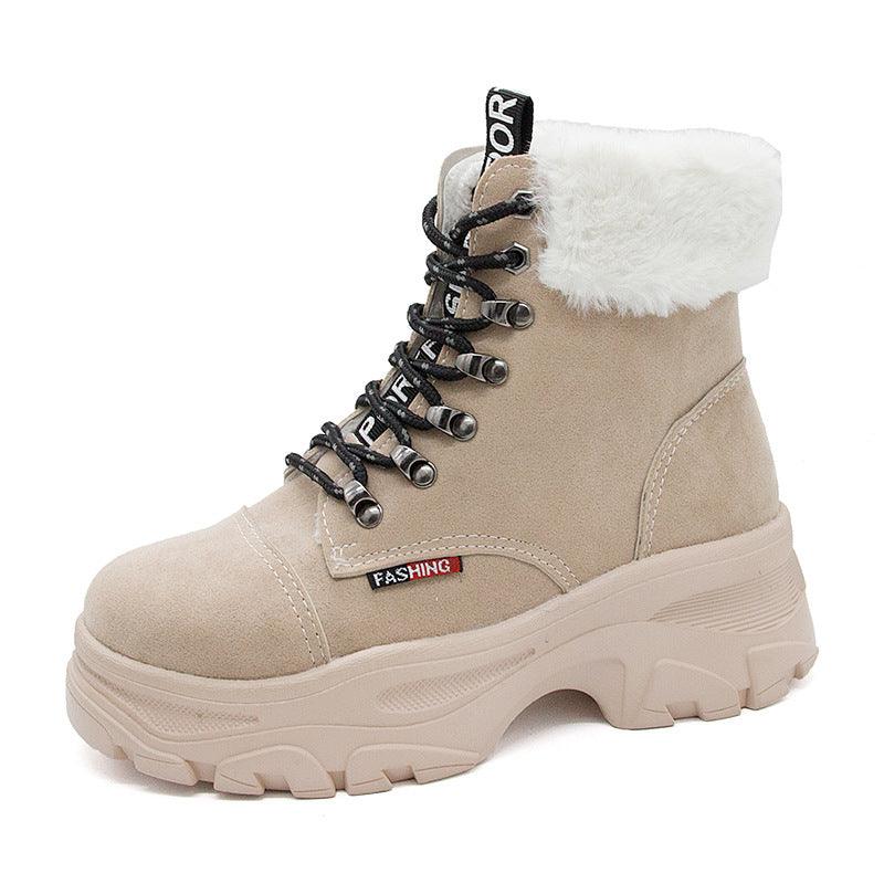 Europe and the United States autumn and winter new ins fashion new plus velvet women's boots cattle suede platform boots - Trendha