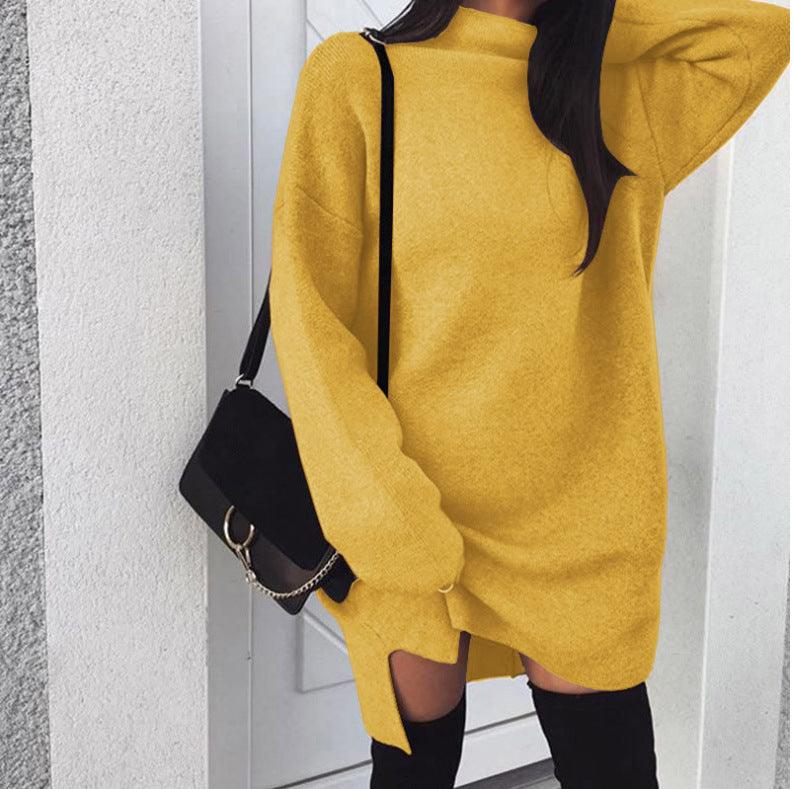 Women's loose knit high neck split dress
