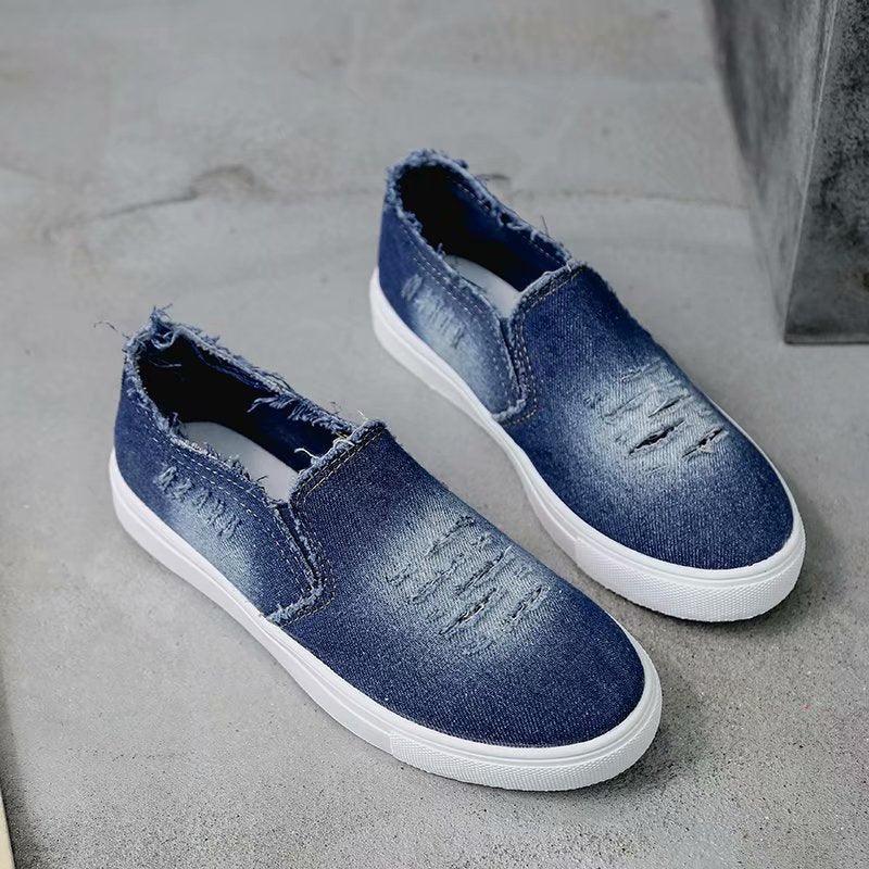 Canvas Single Shoes Casual Denim Flat One Pedal Foreign Trade Large Size Women's Shoes Lovers - Trendha