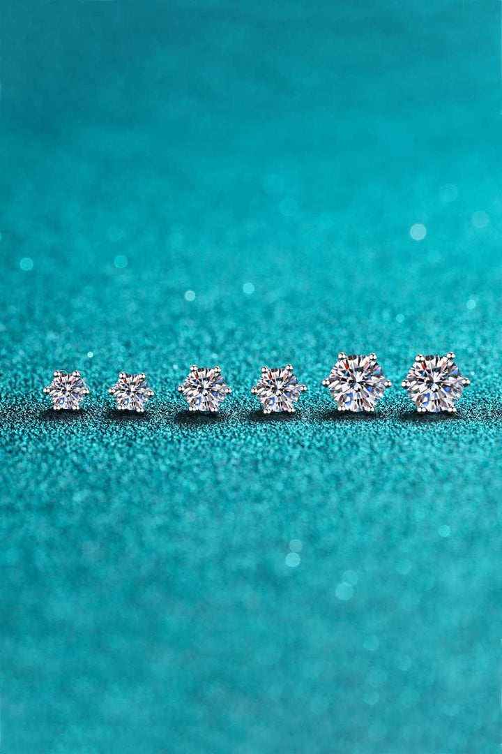 925 Sterling Silver 6-Prong 2 Carat Moissanite Stud Earrings - Trendha