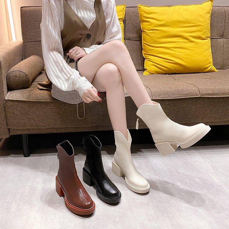 British Style Thick-soled Rear Zipper Chimney Spring And Autumn Boots - Trendha