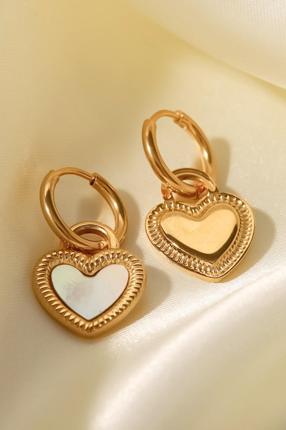 Inlaid Shell Heart Drop Earrings - Trendha