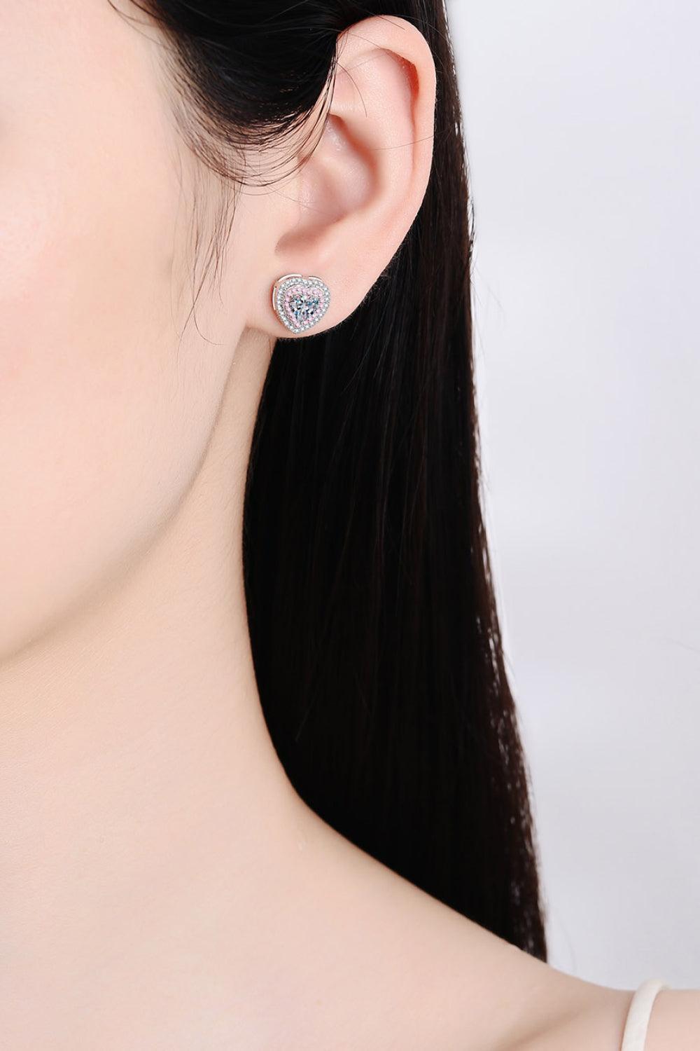 Moissanite Heart-Shaped Stud Earrings - Trendha
