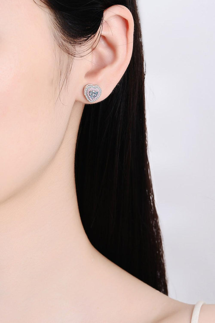 Moissanite Heart-Shaped Stud Earrings - Trendha