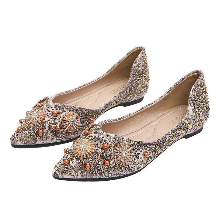 Printed Women's Flat New Temperament Rhinestone Rivet Shoes - Trendha