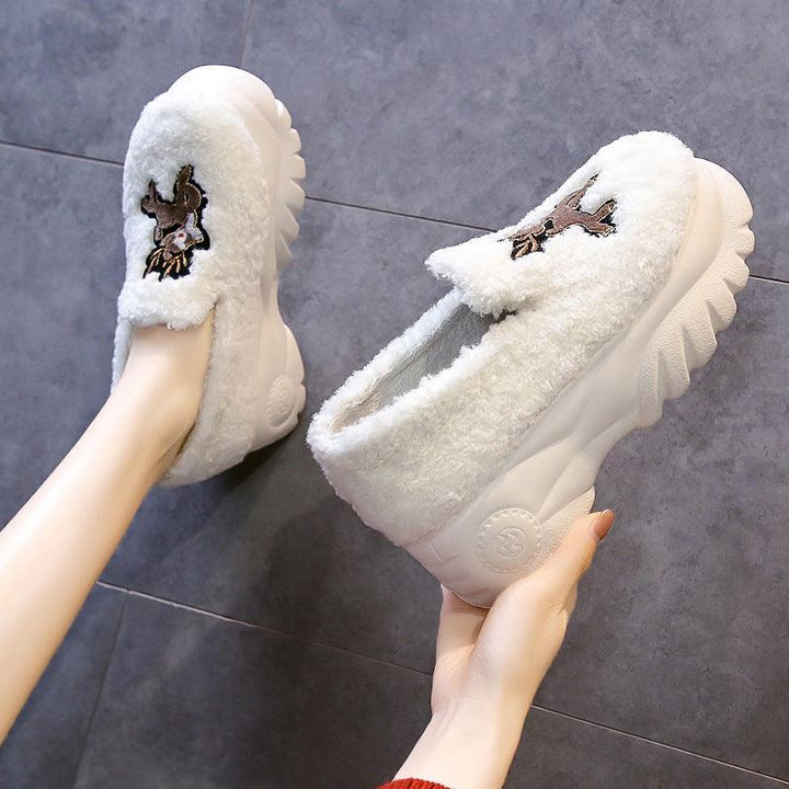 Winter Plus Velvet Inner-increasing Mid-heel Platform Women's Peas Shoes - Trendha