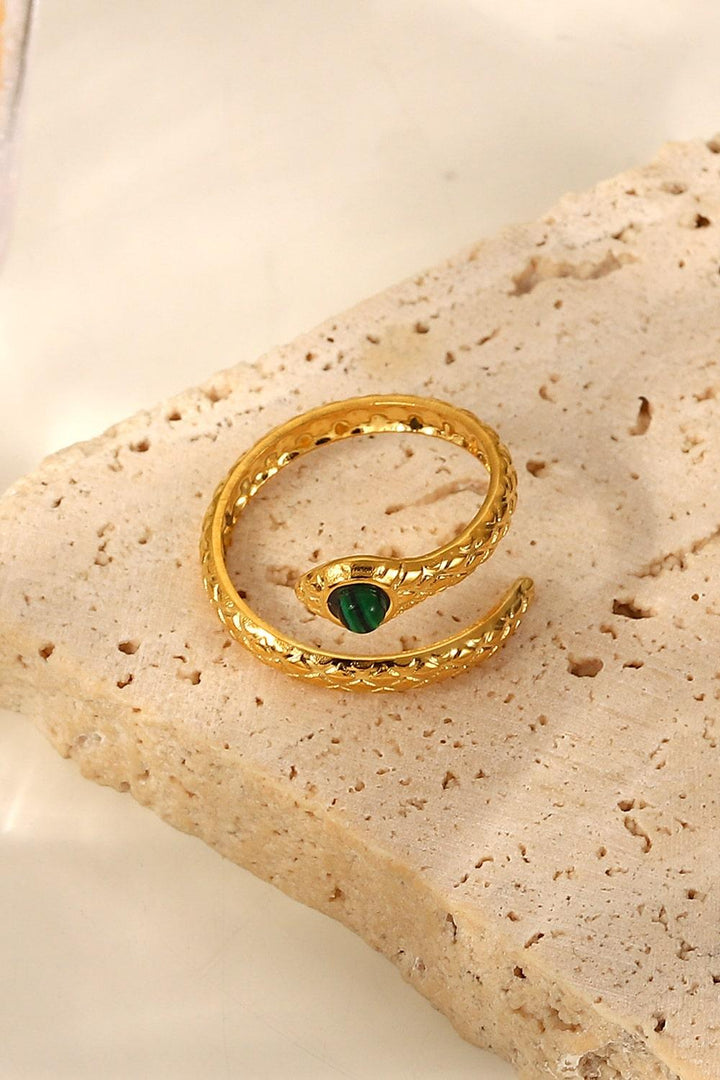 Snake Charmer Malachite Snake-Shaped Bypass Ring - Trendha