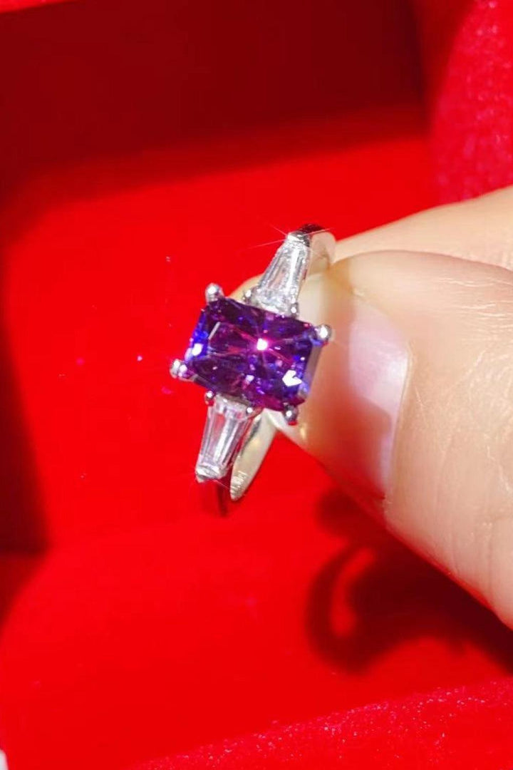 1 Carat Moissanite Platinum-Plated Rectangle Ring in Purple - Trendha