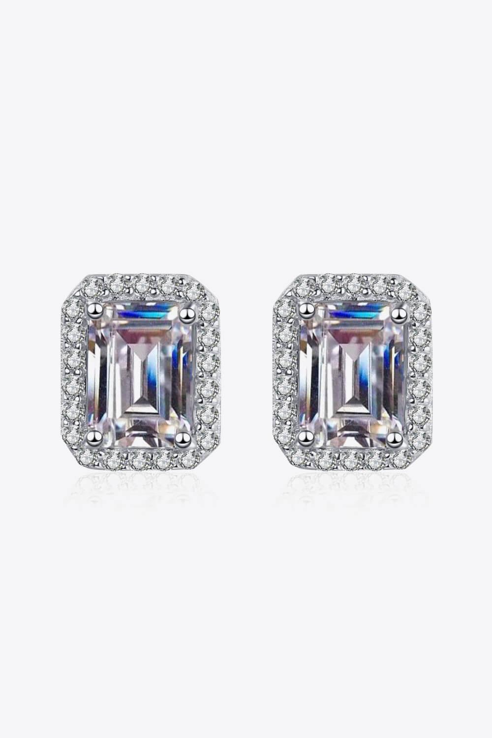 1 Carat Moissanite Rhodium-Plated Square Stud Earrings - Trendha