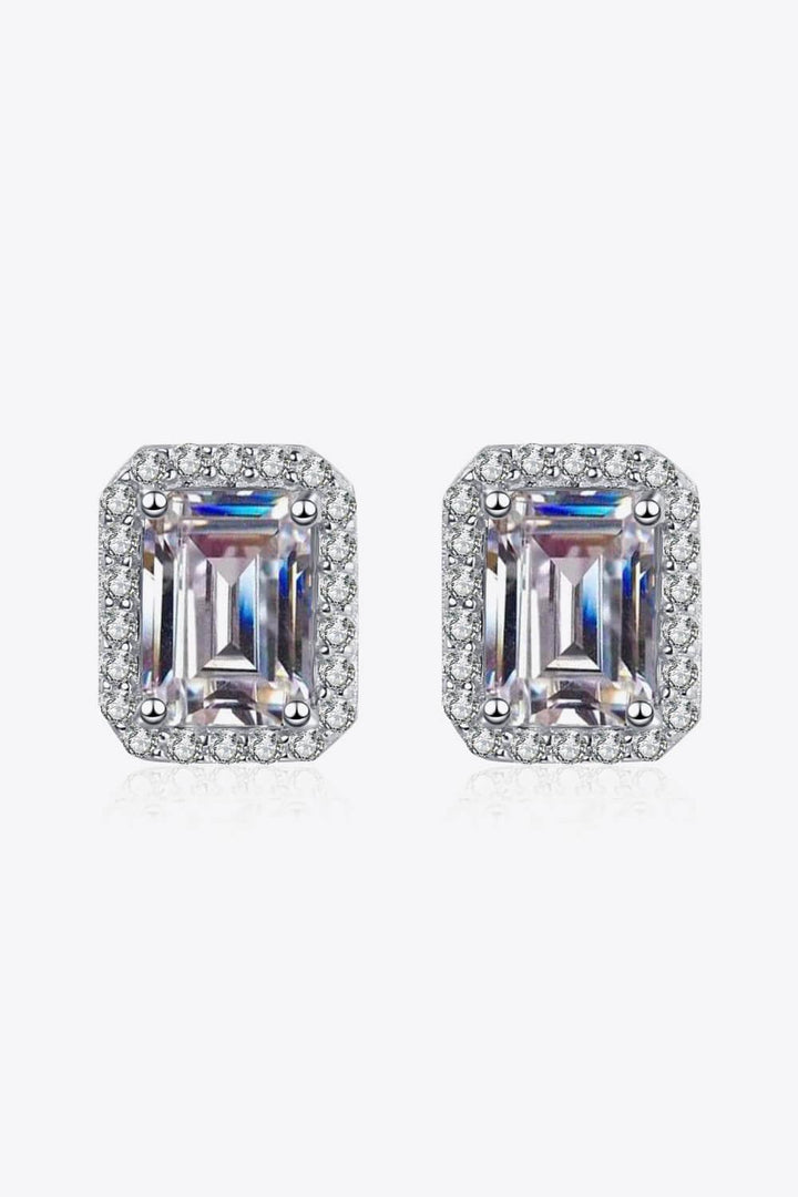 1 Carat Moissanite Rhodium-Plated Square Stud Earrings - Trendha