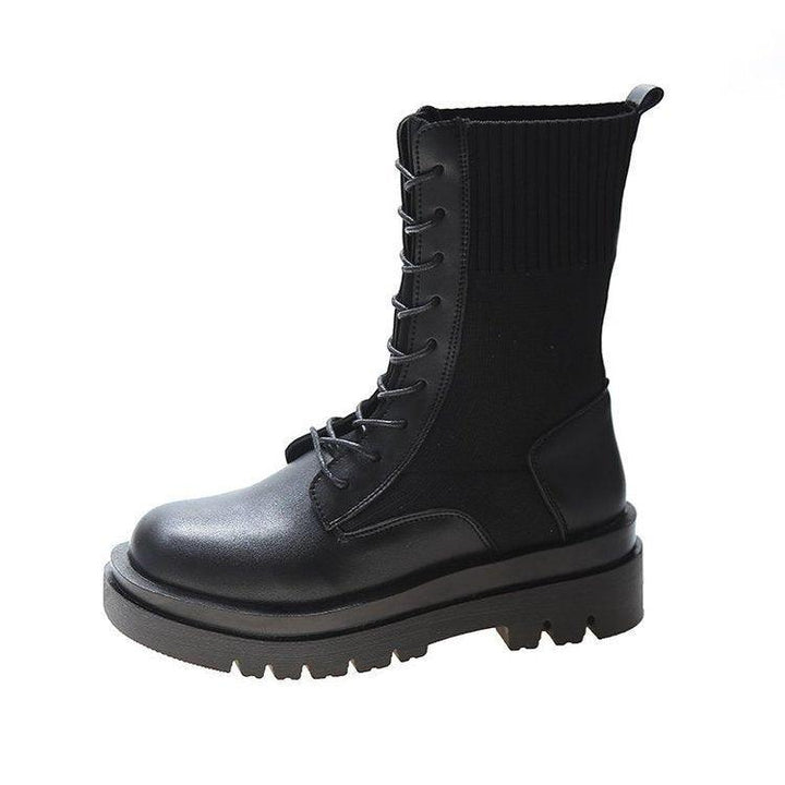 British Style Knitted Stretch Platform Ankle Boots - Trendha