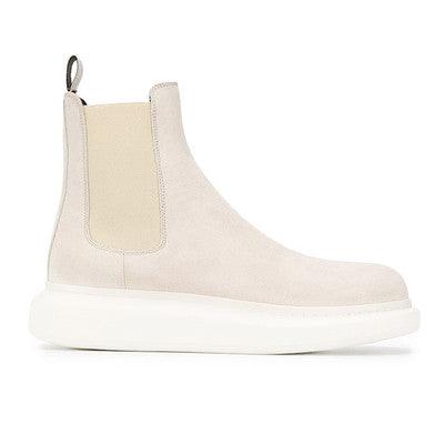 Leather British Round Toe Boot Beige Short Boots Martin Boots - Trendha