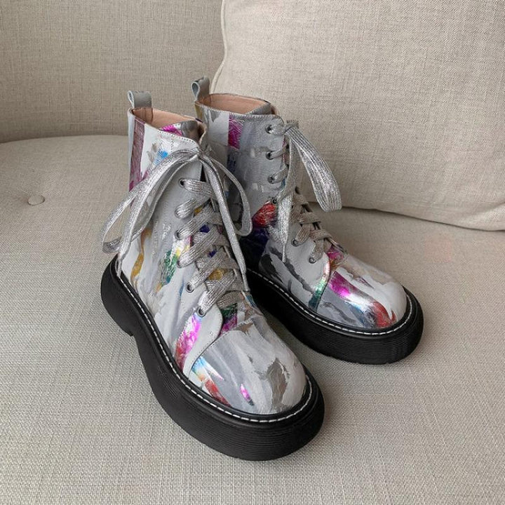 Genuine Leather Printed Sponge Cake Platform Martin Boots New Niche - Trendha