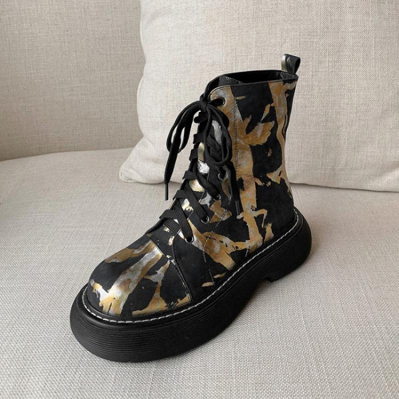 Genuine Leather Printed Sponge Cake Platform Martin Boots New Niche - Trendha
