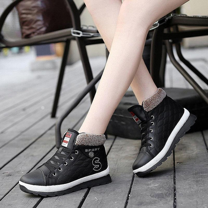 Leather High-waist Velvet Warm Flat-bottomed Middle School Short Boots - Trendha