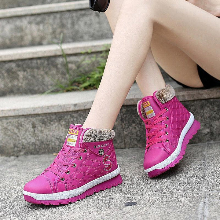 Leather High-waist Velvet Warm Flat-bottomed Middle School Short Boots - Trendha