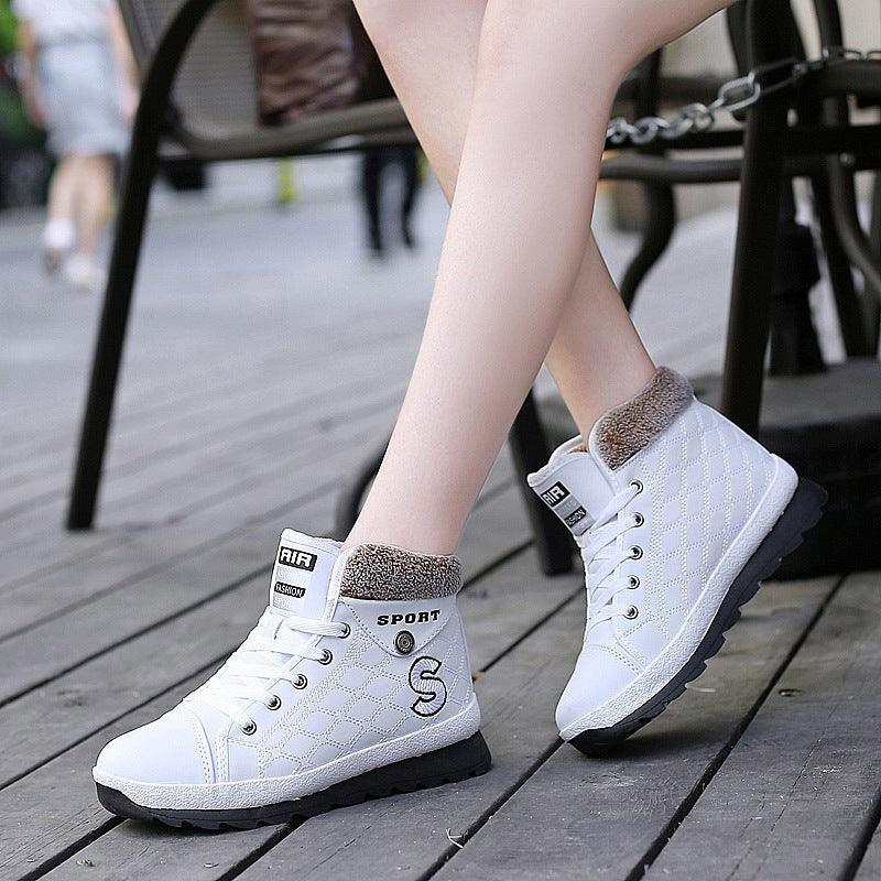 Leather High-waist Velvet Warm Flat-bottomed Middle School Short Boots