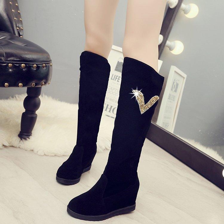 Inner Heightening Sleeve Women's Boots With Rhinestone Decoration - Trendha