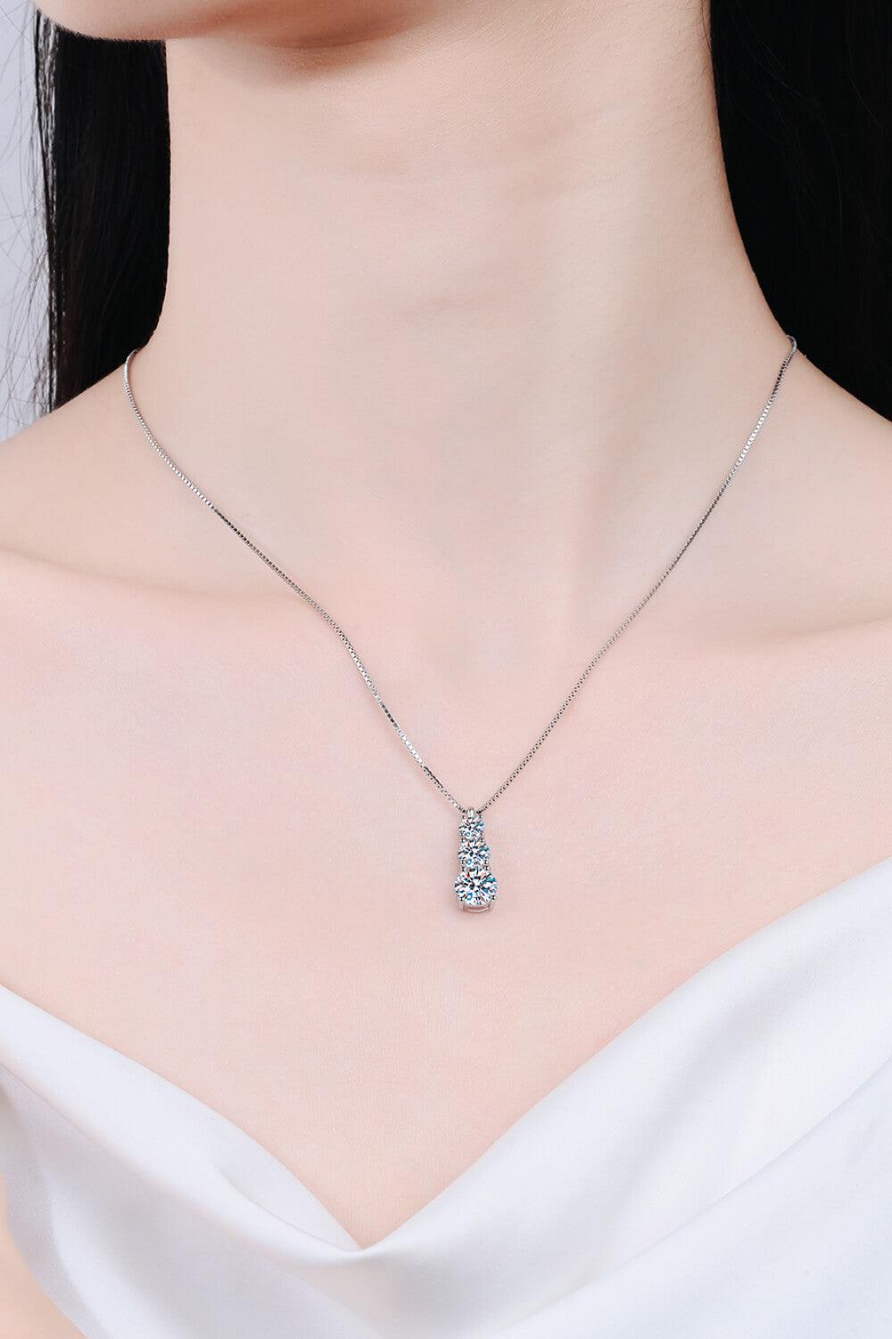 Moissanite Triple-Pendant Necklace - Trendha