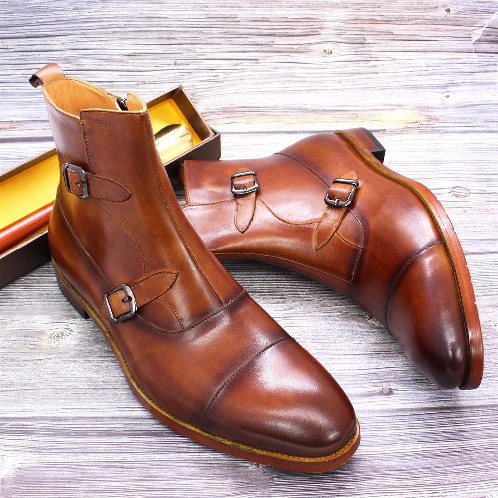 Men High Top Leather Three Joint Shoes - Trendha