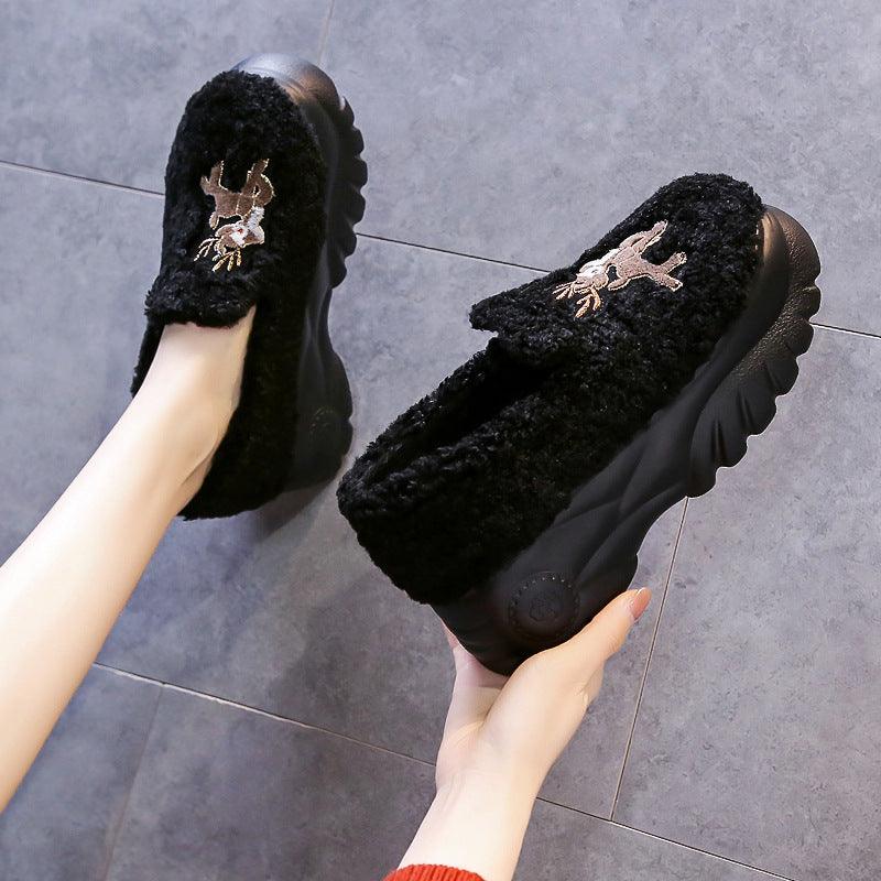 Winter Plus Velvet Inner-increasing Mid-heel Platform Women's Peas Shoes - Trendha
