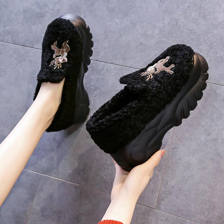 Winter Plus Velvet Inner-increasing Mid-heel Platform Women's Peas Shoes - Trendha