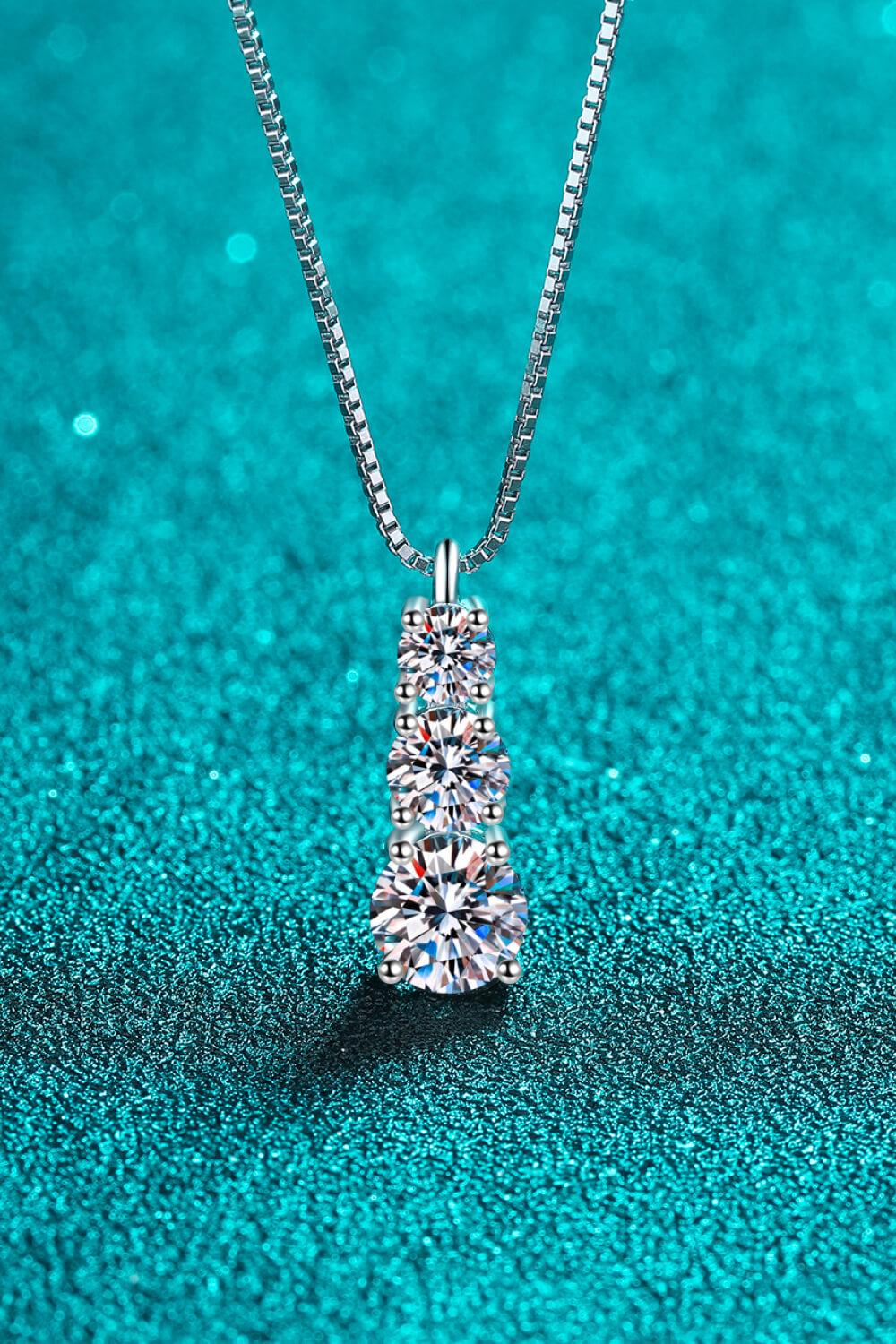Moissanite Triple-Pendant Necklace - Trendha