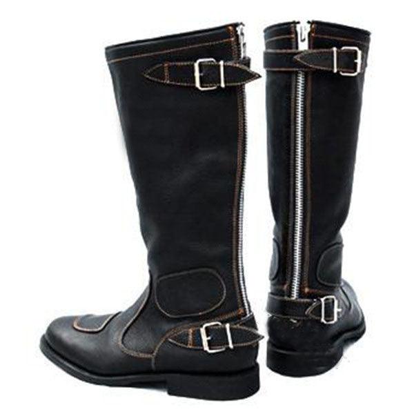 Men's Large Size Motorcycle Boots With High Metal Trim - Trendha